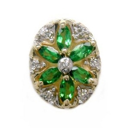 B2168 14K SLIDE WITH MARQUISE TSAVORITE &DIAMOND IN FLOWER DESIGN 